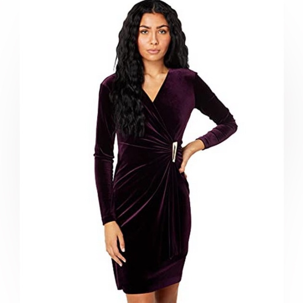 Calvin Klein Purple Velvet V-Neck Bodycon Cocktail Dress